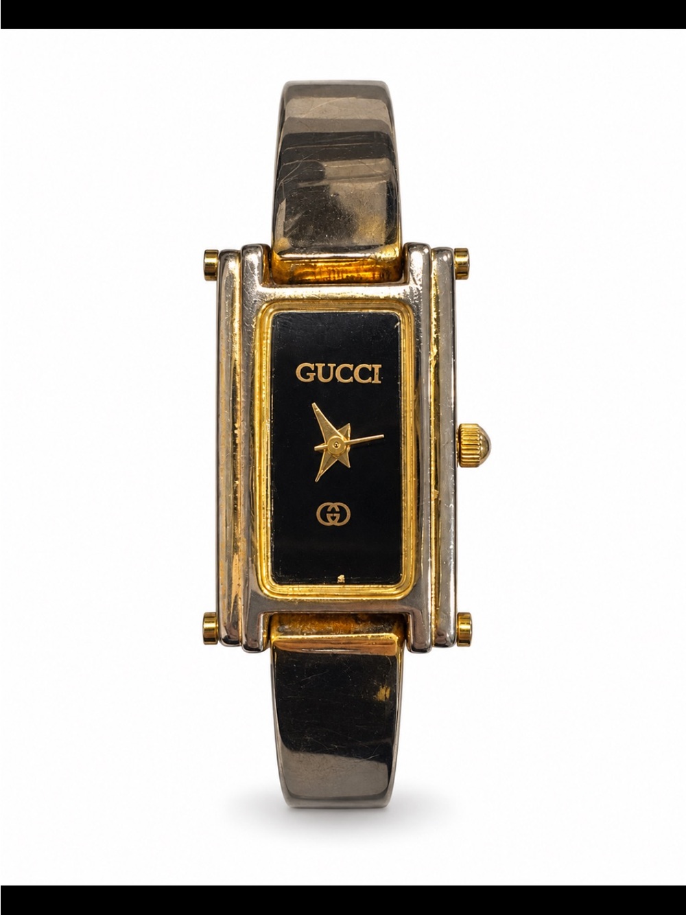 Gucci Two-Tone Gold and Black Rectangular Bracelet Watch